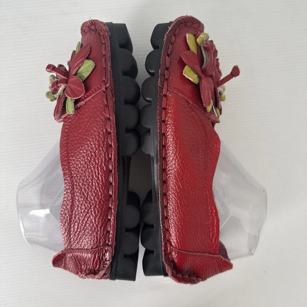 Socofy Platform Slip On Leather Loafer Red Womens 9 Handmade Shoes 255 Artsy